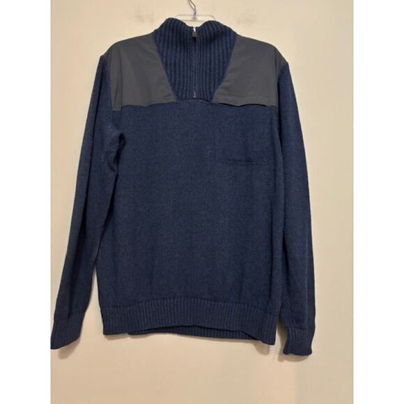 Duluth Trading Sweater Mens Large 1/4 Zip Mock Neck Wool Blend Elbow Patches - Picture 1 of 8
